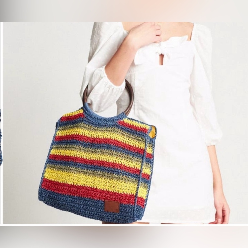 Brixton Riveria wooden Ring Handle straw Tote summer Bag Purse NEW without tags